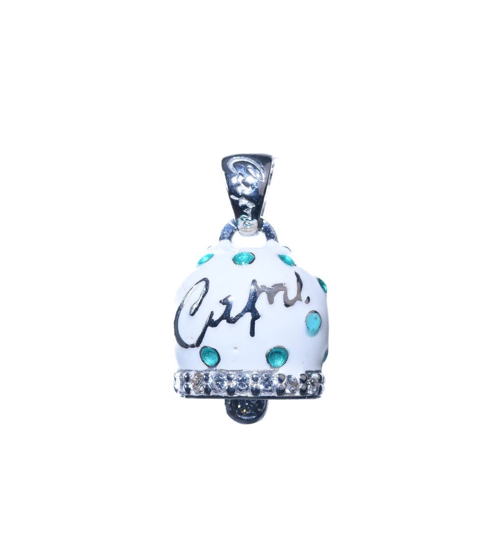 Campanella in argento smaltata con zirconi bianchi