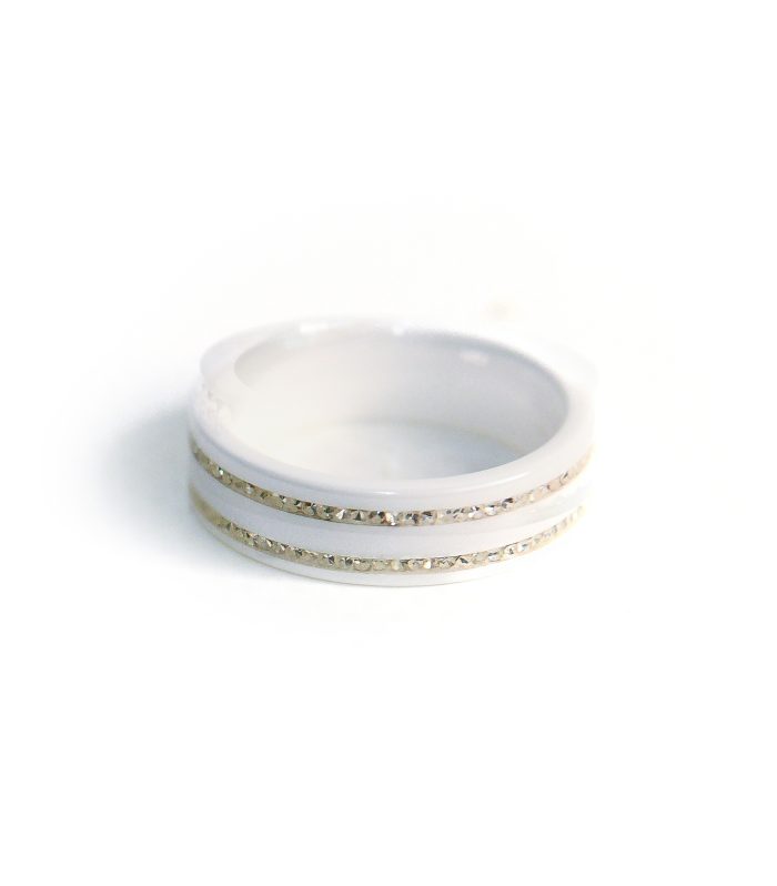 Anello Bianco fascia in acciaio con zirconi bianchi