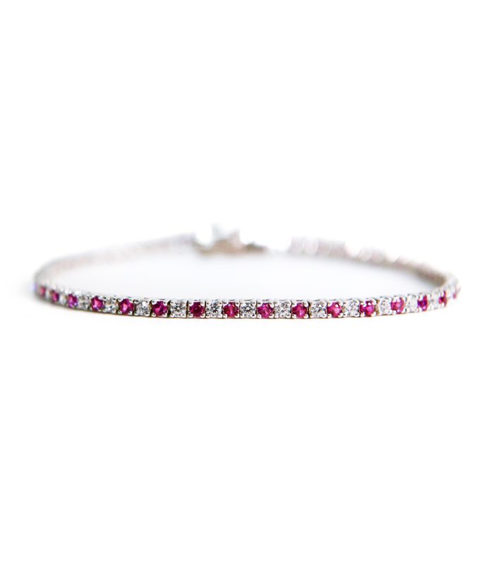 Bracciale tennnis con zirconi bianchi e rosso rubino in argento 925