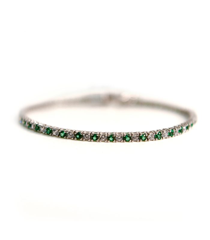 Bracciale tennnis con zirconi bianchi e verde smeraldo in argento 925