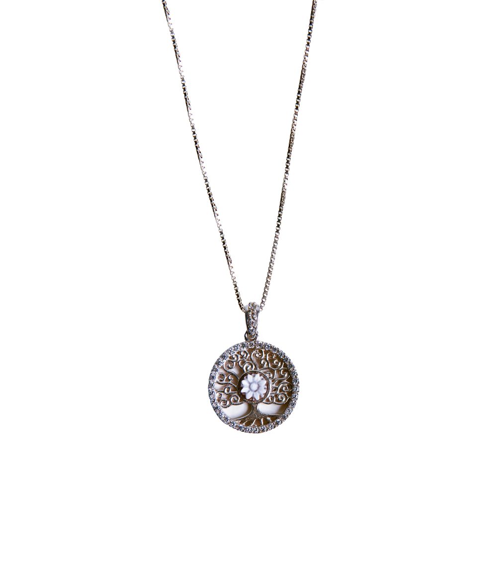 Catena veneziana con Albero della vita zirconato con cammeo tutto in argento 925