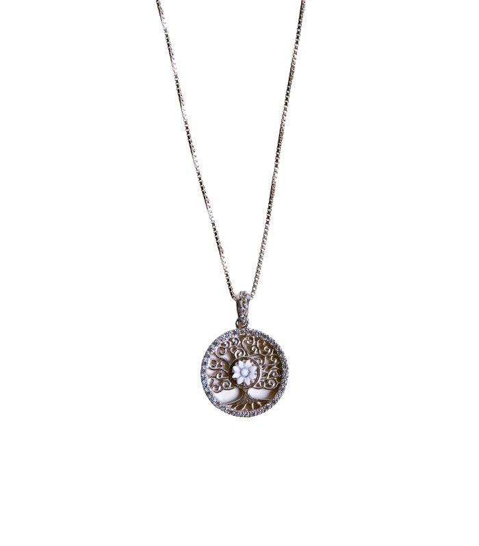 Catena veneziana con Albero della vita zirconato con cammeo tutto in argento 925