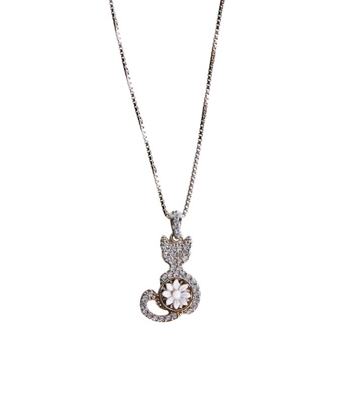 Catena veneziana con Gattino zirconato con cammeo tutto in argento 925