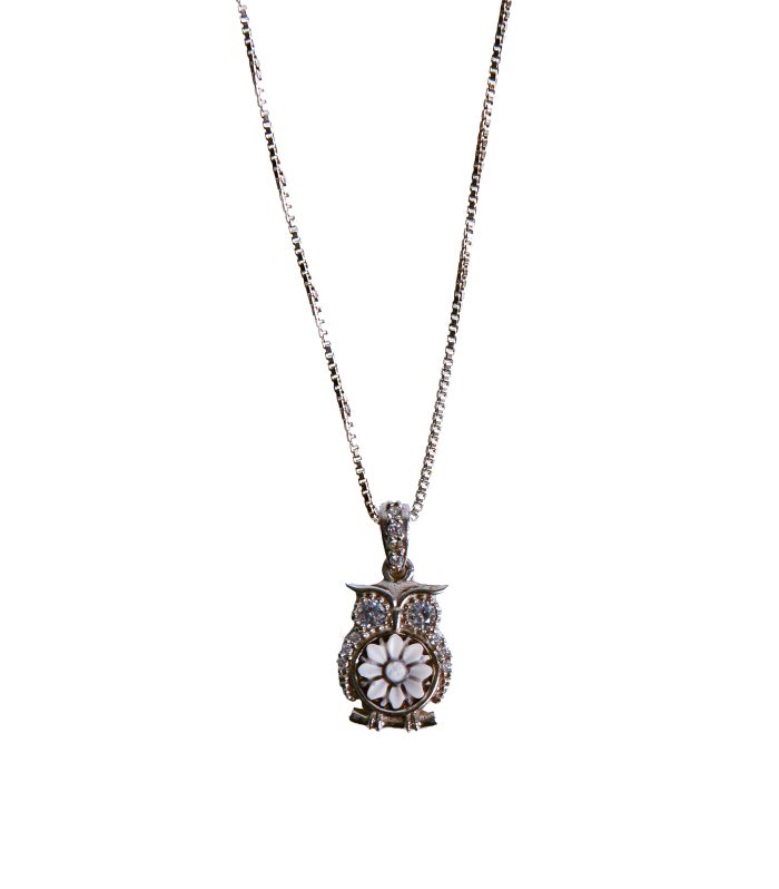 Catena veneziana con Gufo zirconato con cammeo tutto in argento 925