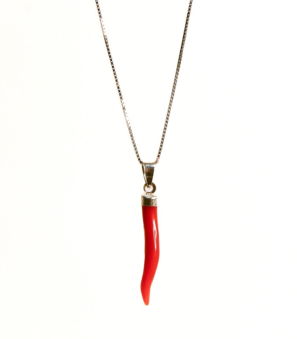 Catena veneziana con corno in corallo  tutto in argento 925