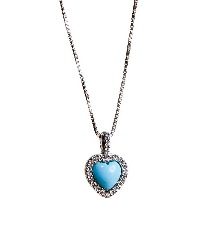 Catena veneziana in argento 925 con cuore in pasta di turchese zirconato