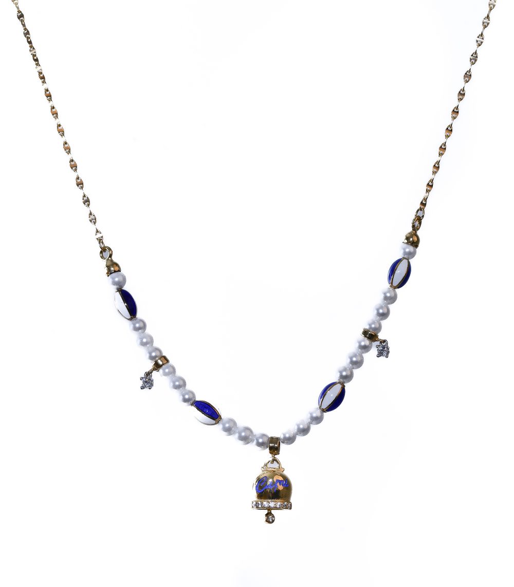 Collana con perle campanella in argento 925 placcato oro 18 kt smaltata con zirconi bianchi - immagine 3