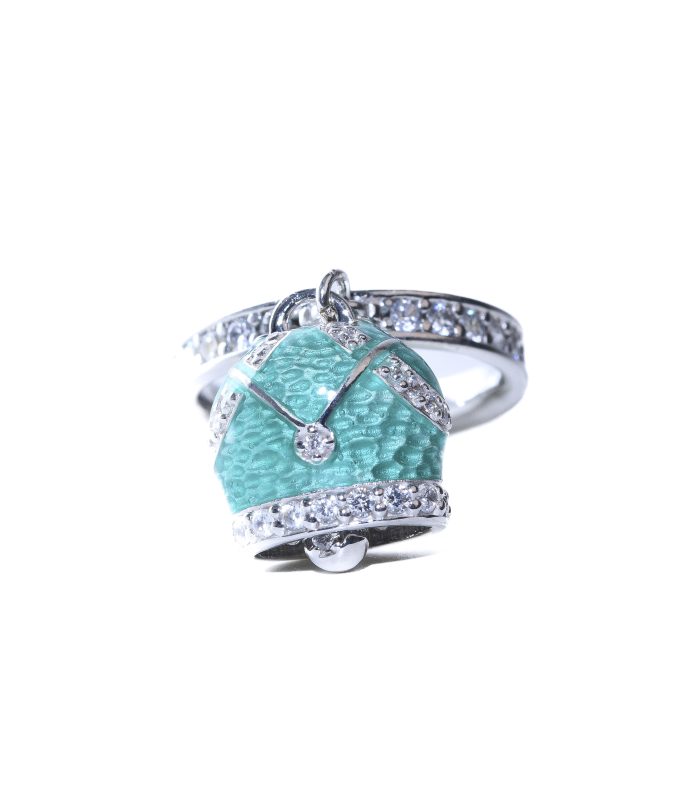 ANELLO VERETTA IN ARGENTO 925 CON CAMPANELLA SMALTATA CON ZIRCONI BIANCHI