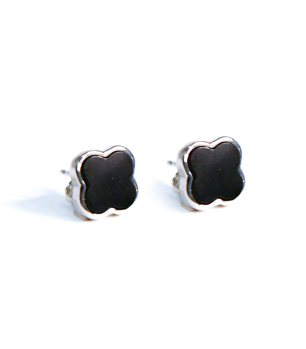 Orecchini fiori smaltati nero in argento 925
