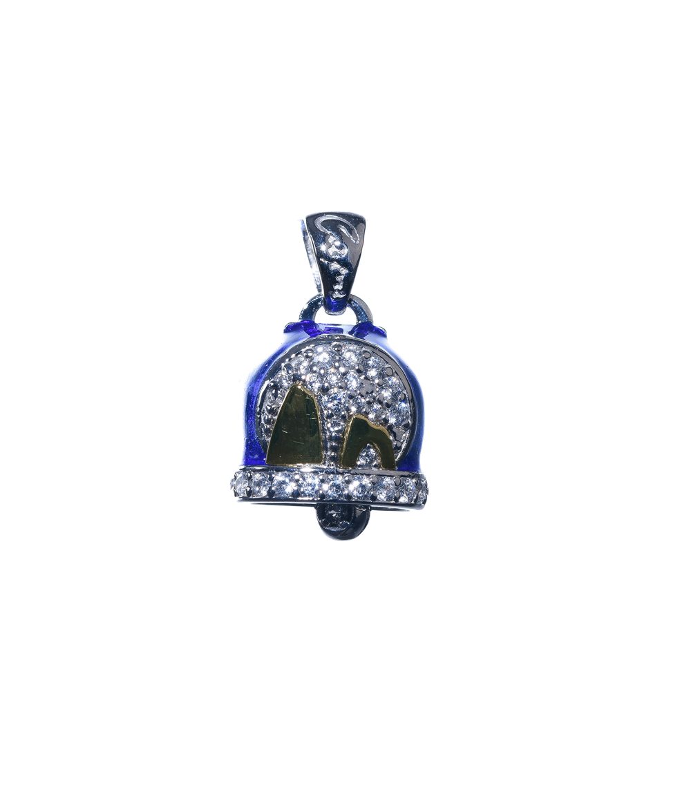 Campanella in argento 925 con faraglioni placcato oro smaltata con zirconi bianchi