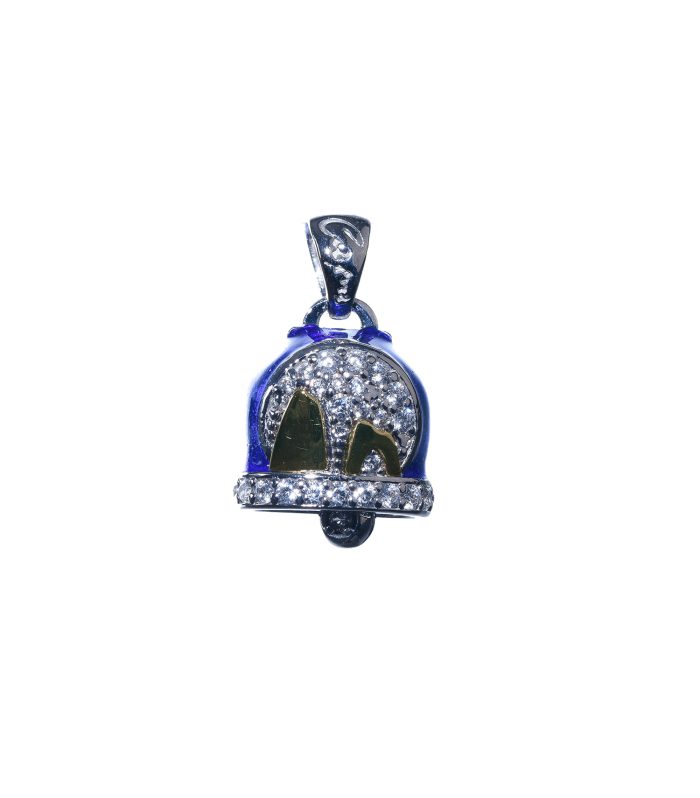 Campanella in argento 925 con faraglioni placcato oro smaltata con zirconi bianchi