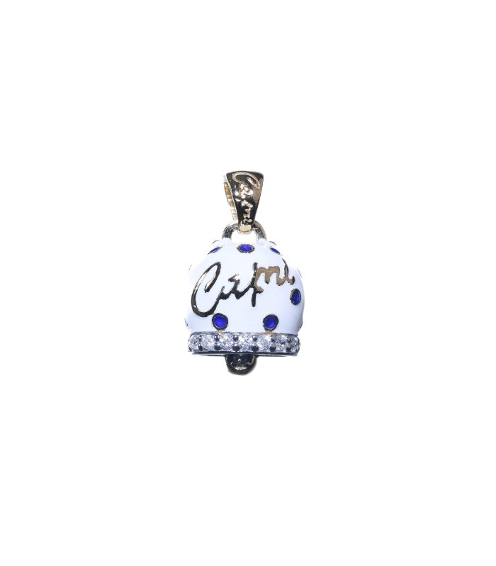 Campanella in argento 925 placcato oro smaltata con zirconi bianchi