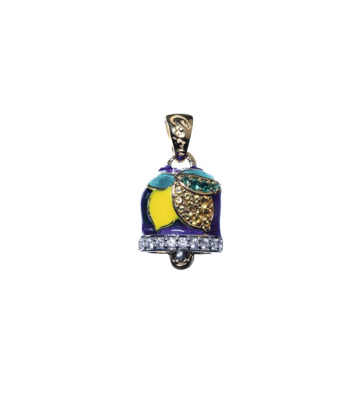 Campanella in argento 925 placcato oro con limoni