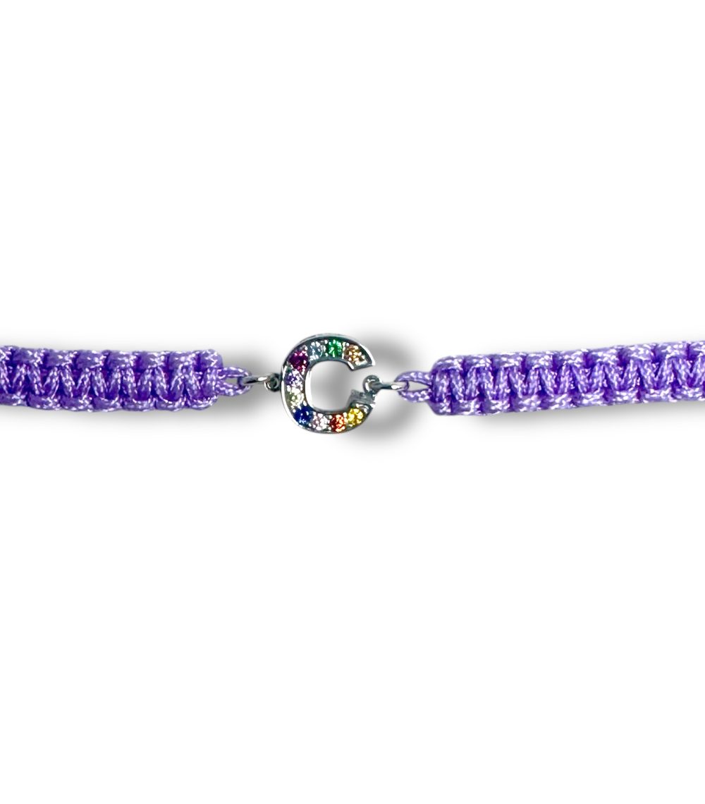 bracciale scooby doo con lettera in argento 925 e zirconi multicolor