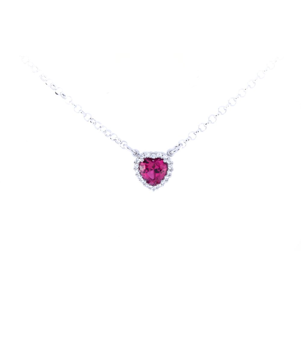 Collana cuore zirconato con zircone rosso rubino Argento 925