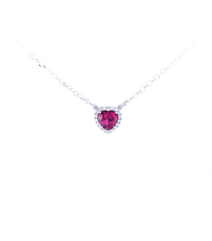 Collana cuore zirconato con zircone rosso rubino Argento 925