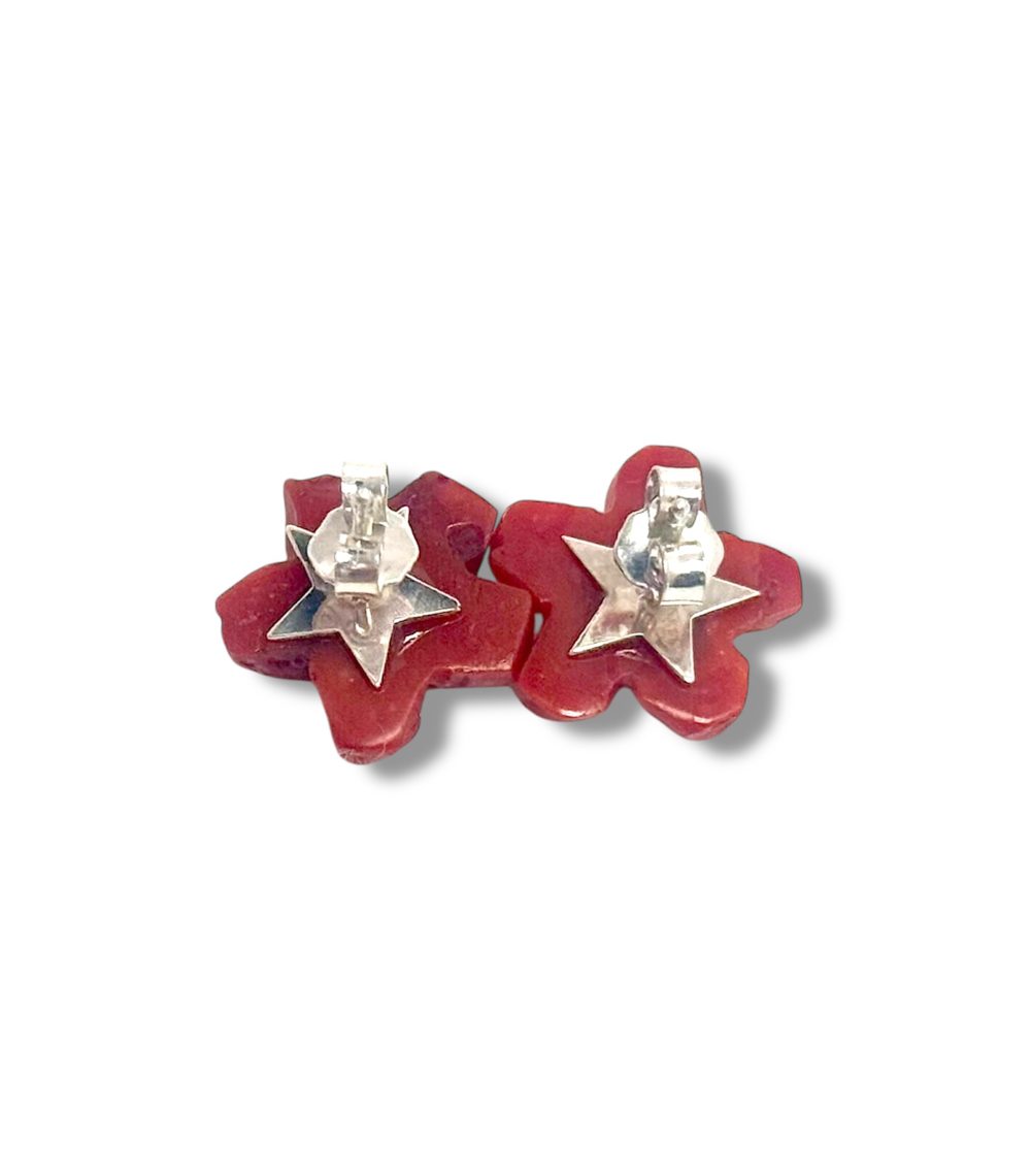 Orecchini stella marina in corallo rosso ed argento 925 - immagine 2