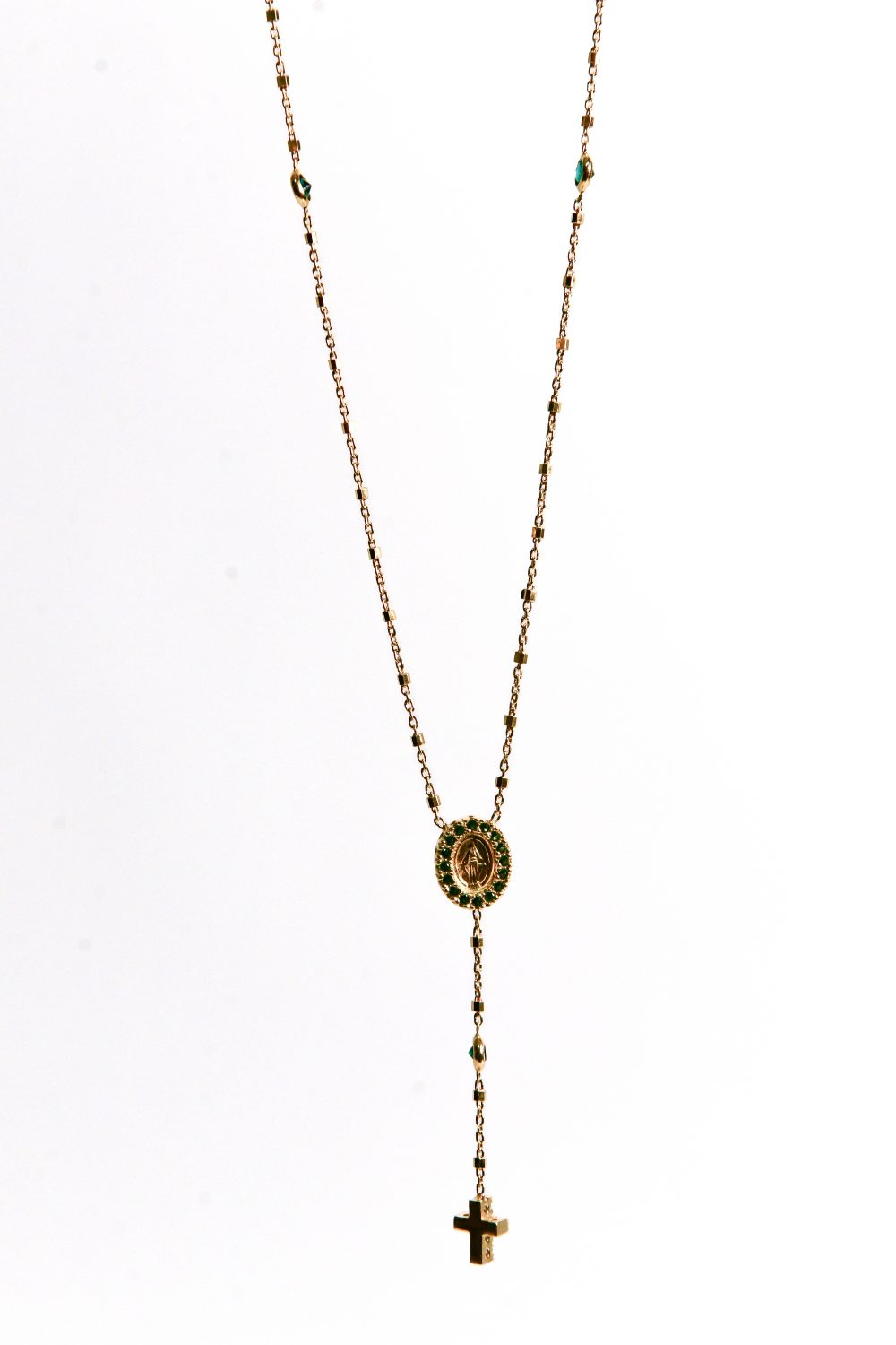 Rosario in argento placcato oro 18kt con pietre verdi