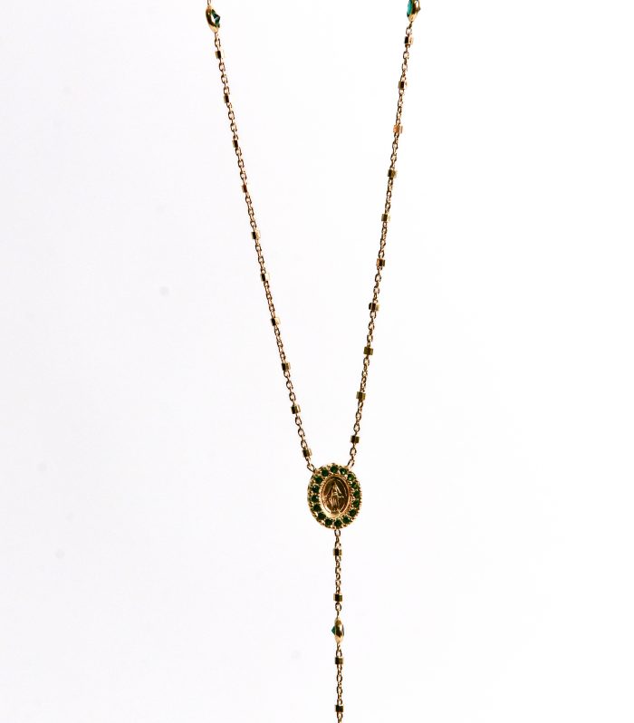 Rosario in argento placcato oro 18kt con pietre verdi
