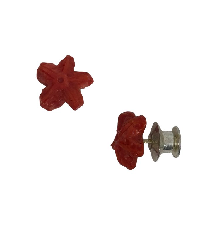 Spilla stella marina in corallo rosso ed argento 925