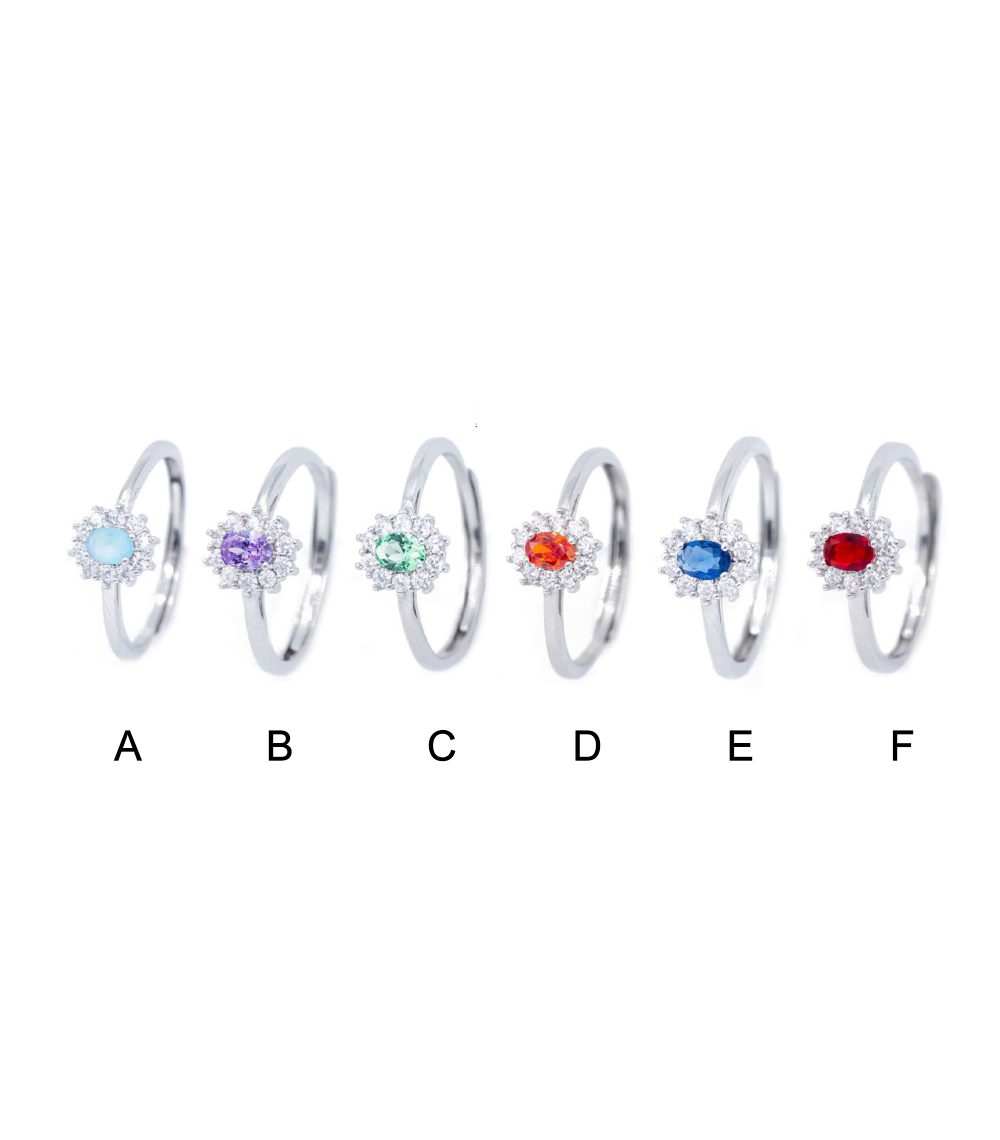 Anello Solitario "Petalo di Luce" con Gemma Colorata regolabile