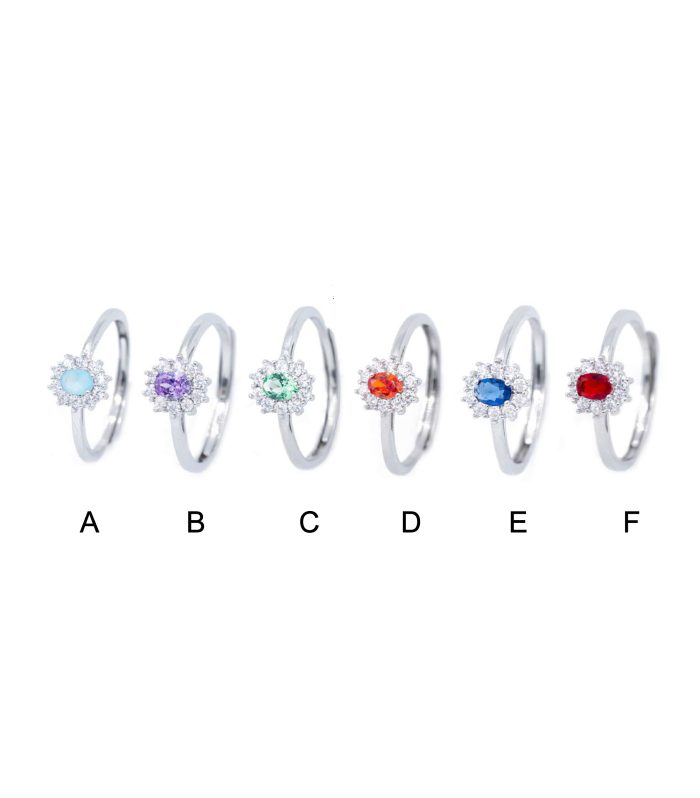 Anello Solitario "Petalo di Luce" con Gemma Colorata regolabile