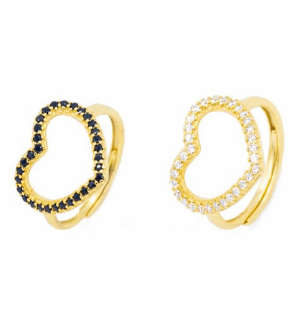 Anello regolabile cuore aperto con zirconi argento 925