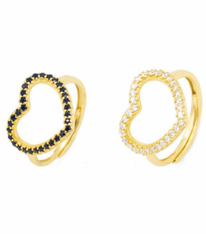 Anello regolabile cuore aperto con zirconi argento 925