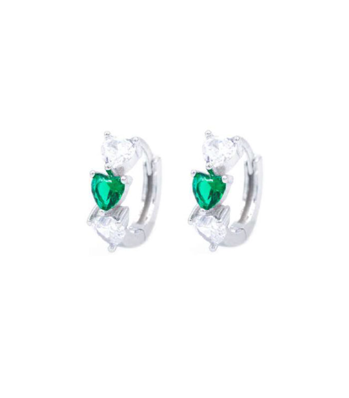 Orecchini a Cerchio con Cuori di Pietre argento 925