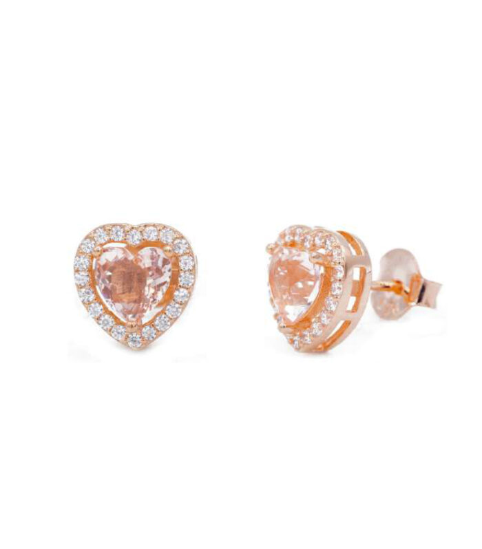 Orecchini a Lobo in Argento con Zircone Cuore Rosa e Pavé di Zirconi Bianchi