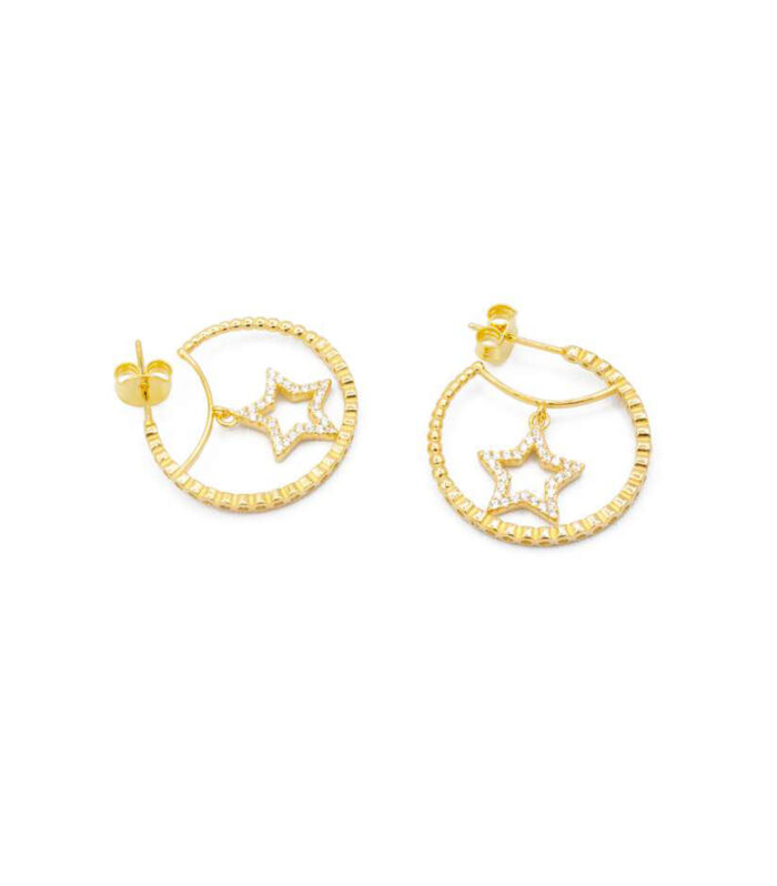 Orecchini a Cerchio in Argento 925 Placcati Oro con Stella Pendente
