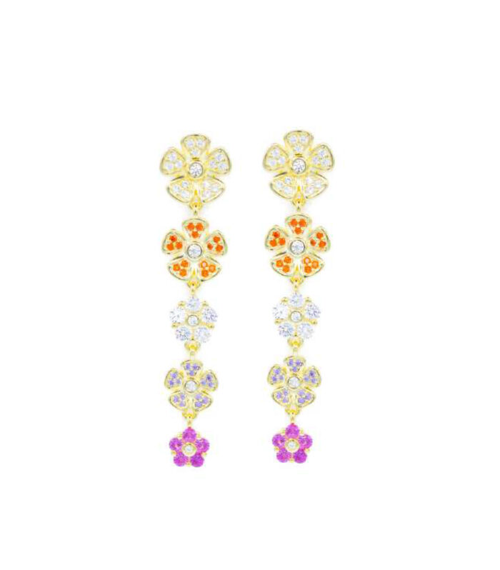 Orecchini Pendenti in Argento Dorato con Motivo Floreale Multicolor