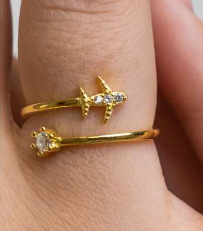 Anello Regolabile in Argento 925 con Aereo e Zirconi