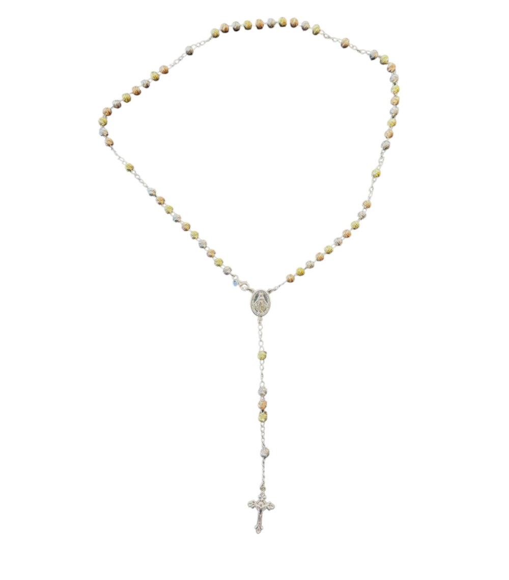 Rosario Milleluci in A925 con grani bicolore oro, argento e rame