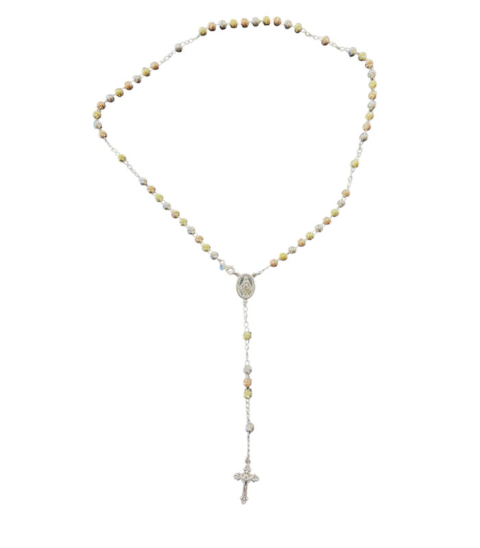 Rosario Milleluci in A925 con grani bicolore oro, argento e rame