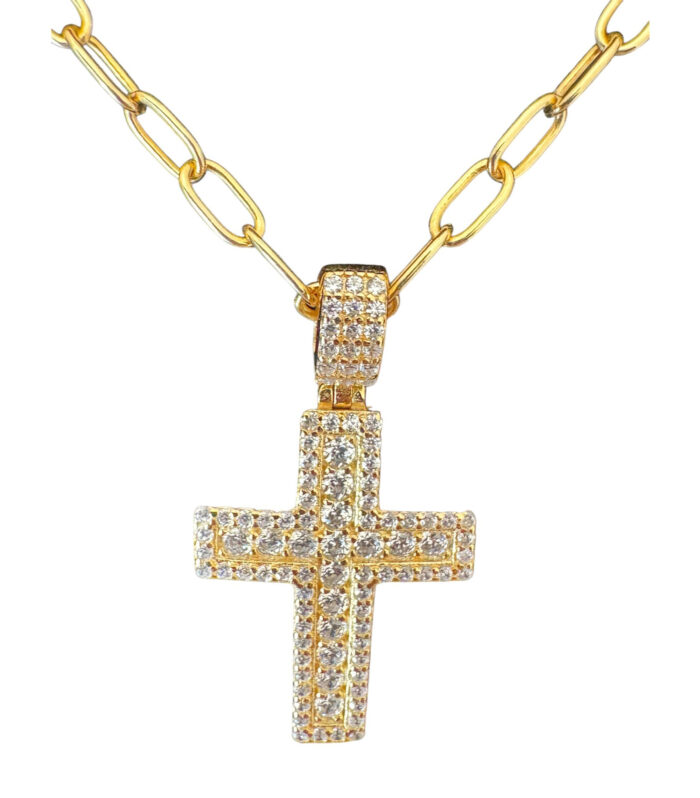 Collana con Croce Zirconata in Argento 925 Placcato Oro