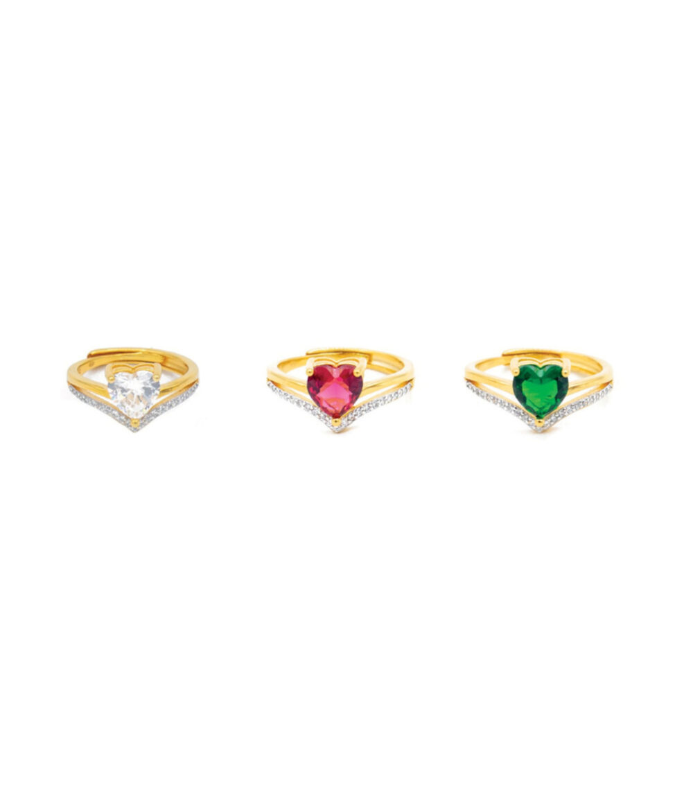Anello Cuore Regolabile in Argento 925 Placcato Oro – Vari Colori - immagine 2