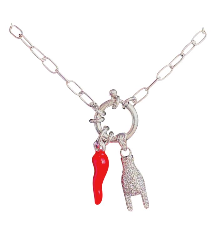 Collana portafortuna cornetto e corna