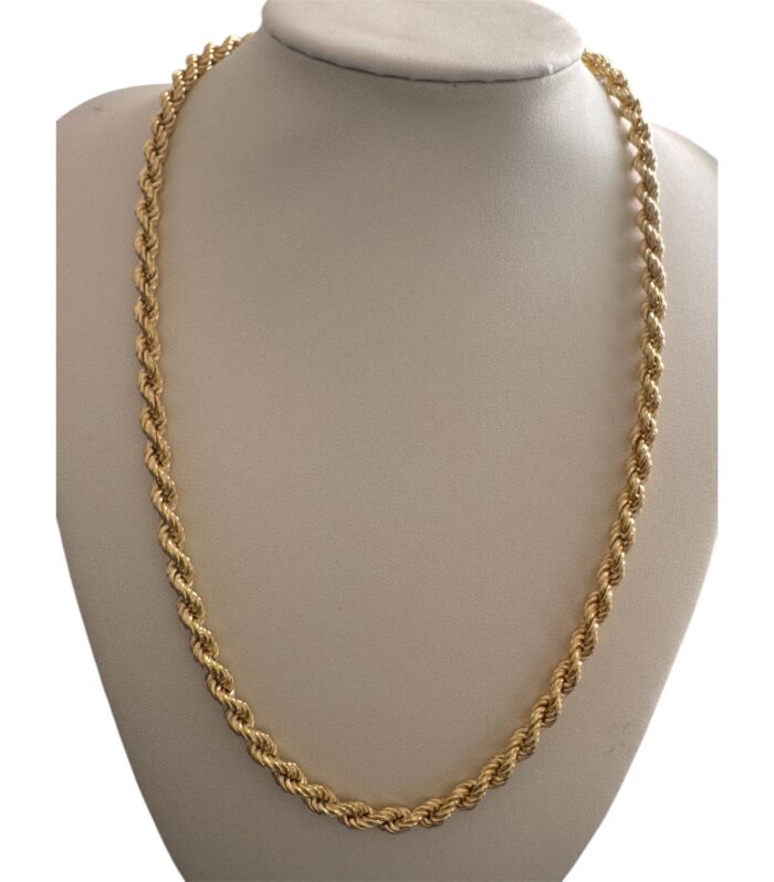 Collana Fune colette intrecciata Argento 925 Placcato oro 50cm spessore 5mm