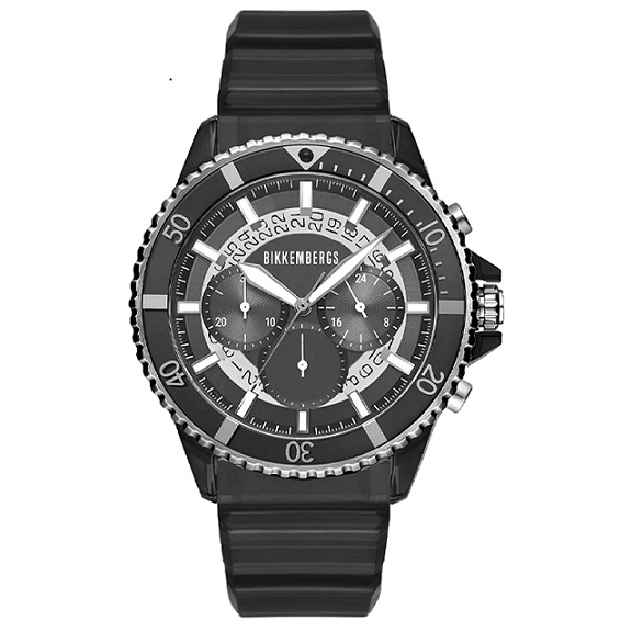 Orologio Uomo BIKKEMBERGS Ref. BKA52 RAINBOW Chrono in Silicone Nero 44mm