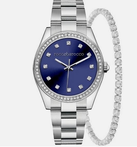 Orologio Donna ROCCOBAROCCO ref.2579L-03M Acciaio Blu con Swarovski + bracciale
