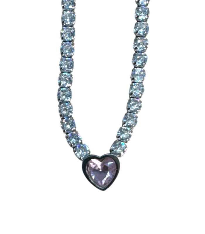 Collana Tennis in Acciaio Inox con Cuore Pendente "Amore Eterno"