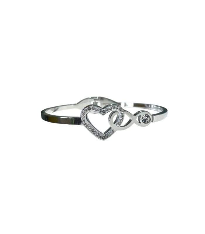 Bracciale Rigido Donna in Acciaio Inox con Cuore e Infinito Zirconato