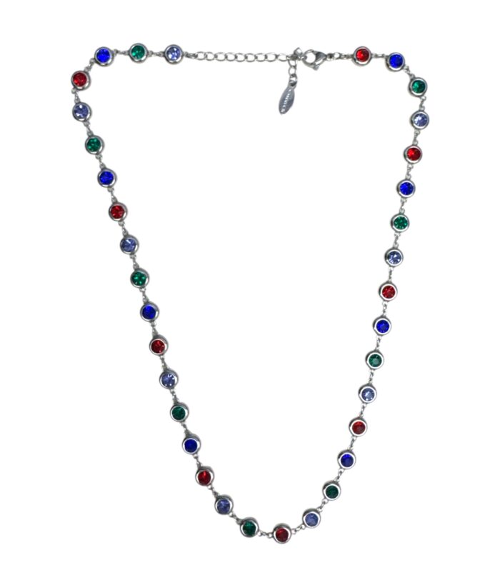Collana Girocollo "Rainbow" in Acciaio con Cristalli Multicolor