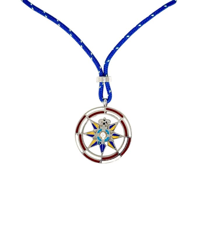 Collana uomo Rosa dei Venti Acciaio e Corda